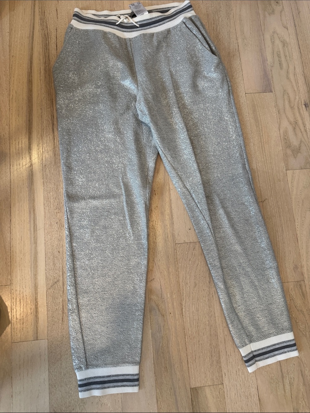 D.EXTERIOR Glitter Jogger Pants with Stripe Trim